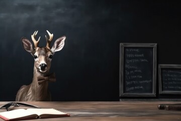 Deer In School With Blackboard Background Generative AI
