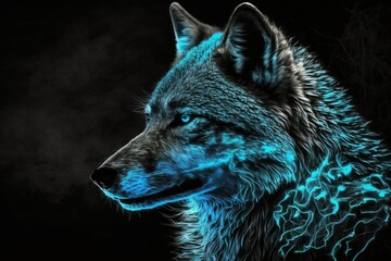 Neon Blue Wolf Generative AI