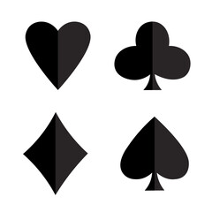 Set of playing card suits. Poker card suits - heart, club, spade and diamonds. Casino gambling theme.  Black silhouettes (Full Vector)