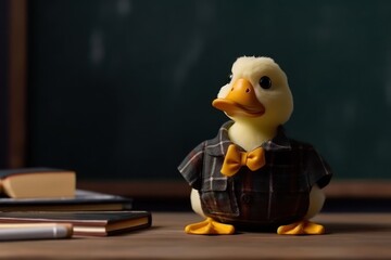 Duck In Classroom With Blackboard Background Generative AI