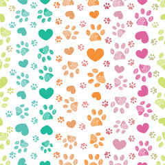 Colorful seamless paw prints seamless pattern
