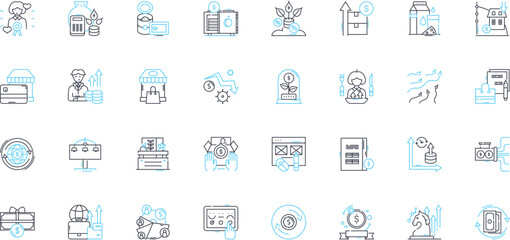 Scientific discovery linear icons set. Breakthrough, Findings, Innovation, Advancement, Experimentation, Exploration, Contributions line vector and concept signs. Insight,Revolution,Revelation outline