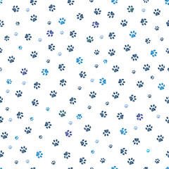 Blue small scale doodle paw prints. Seamless fabric design pattern - 595102493