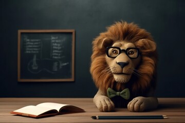 Lion In Class With Chalkboard And Copy Space Generative AI