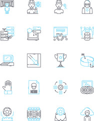 Data mining linear icons set. Clustering, Association, Regression, Classification, Outlier, Supervised, Unsupervised line vector and concept signs. Machine learning,Optimization,Neural nerks outline