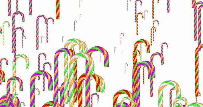 Candy canes on a white background. Seamless cyclic animated 4K video from set of Xmas candy canes against a white background. 4K seamless looping video