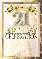 21st Birthday Celebration Invitation Gold Tan Design Template