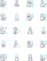 Persona linear icons set. Identity, Archetype, Image, Character, Persona, Perception, Behavior line vector and concept signs. Attitude,Mindset,Personality outline illustrations