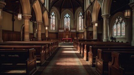 Fototapeta na wymiar Traditional church interior. Christianity background. AI generated