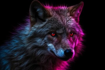 Neon Pink Wolf Generative AI