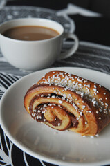 coffee and cinnamon bun