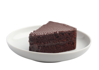 Chocolate cake in plate on white background