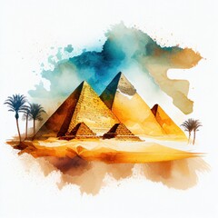 Obraz na płótnie Canvas Egyptian pyramids in watercolor style by Generative AI