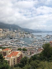 Fototapeta na wymiar View of buildings, yachts and the sea in Monaco