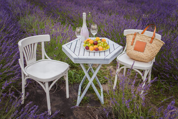romantic date on lavender field