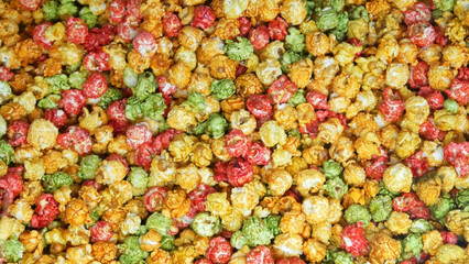 Lots of sweet colorful caramel popcorn