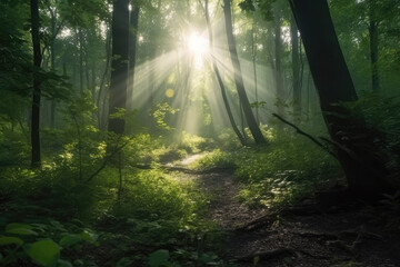 sun rays in the forest- made with generative ai