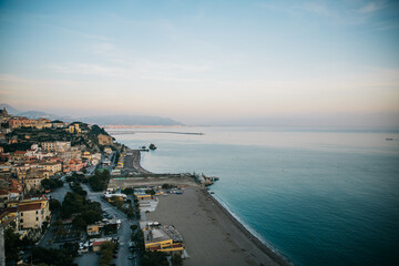 Sunset View of the town of Amalfi in Italy on the Mediterranean Sea