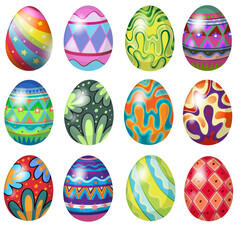 Set of 12 Colorful Easter Egg Vector Illustrations