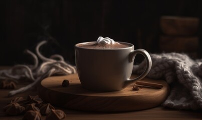  a cup of hot chocolate with whipped cream on top of it.  generative ai