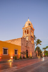 Loreto, Baja California Sur, Mexico. Bell tower on the Loreto Mission church at sunset.