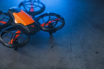 Quadcopter drone with joystick control and blue neon backlight