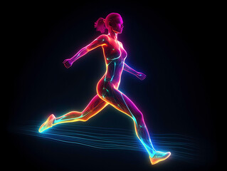 Fototapeta na wymiar Futuristic runner in neon lights Generative AI