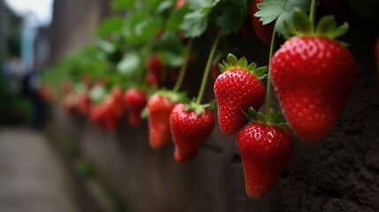 Close-up Organic Strawberries -  Generative ai