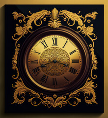 Fototapeta premium A beautiful antique clock stands against a warm, golden background. Warm tones, such as browns and golds, create a nostalgic and timeless atmosphere. Generative AI