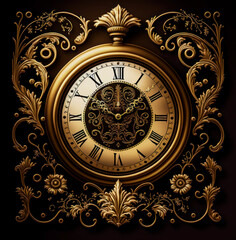 Fototapeta na wymiar Illustration featuring an antique clock on a warm golden background, with warm colors such as browns and golds and a sense of nostalgia and timelessness. Generative AI