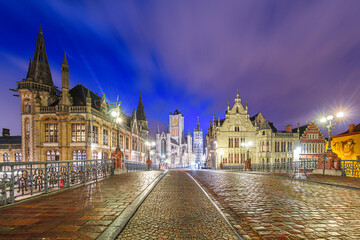 Fototapeta na wymiar Ghent, Belgium Town Cityscape at Dawn