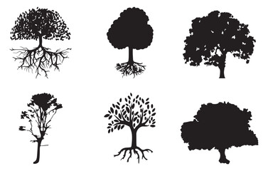 Set of trees silhouette isolated on white background