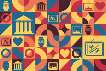 International Museum Day. May 18. Seamless geometric pattern. Template for background, banner, card, poster. Vector EPS10 illustration.