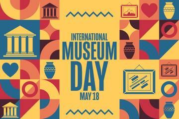 International Museum Day. May 18. Holiday concept. Template for background, banner, card, poster with text inscription. Vector EPS10 illustration.