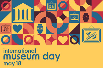 International Museum Day. May 18. Holiday concept. Template for background, banner, card, poster with text inscription. Vector EPS10 illustration.
