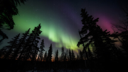 Naklejka premium Northern lights over the forest 