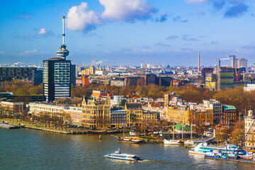Rotterdam, Netherlands Cityscape on the Nieuwe Maas River - obrazy, fototapety, plakaty