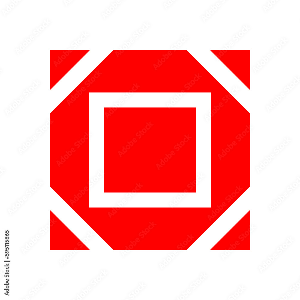 Poster red and white vector graphic of a red square containing the outline of a white square and white diag
