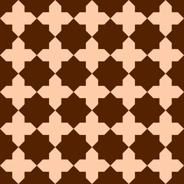 Seamless coffee and cream vector graphic of brown octagonal stars on a light brown background