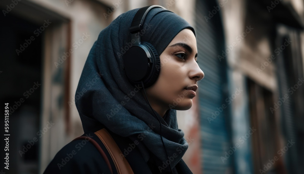 Wall mural portrait of young arabian girl in hijab. beautiful muslim lady. generative ai