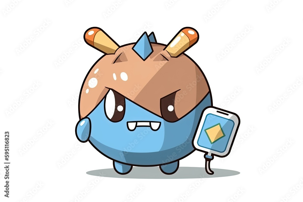 Poster cartoon character using a smartphone. generative ai