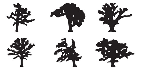 Set of trees silhouette isolated on white background