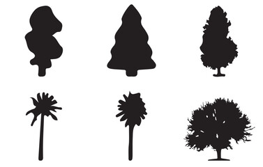 Set of trees silhouette isolated on white background