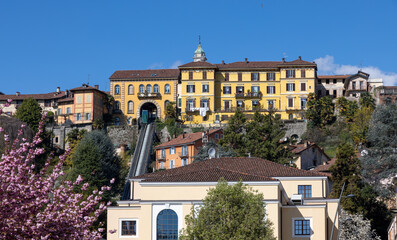 Fototapeta na wymiar View over the old town of Biella in Italy in spring