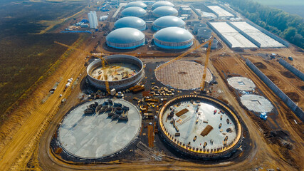 Industrial construction containers. Big storage aerial view of factory.
