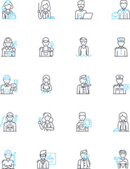 Trade elements linear icons set. Bargain, Exchange, Commerce, Deal, Transaction, Barter, Import line vector and concept signs. Export,Market,Profit outline illustrations