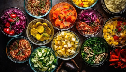 Fototapeta na wymiar Healthy vegetarian salad with fresh vegetables generated by AI