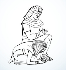 Vector drawing. Egyptians bow in praying