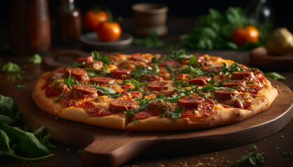 Obraz na płótnie Canvas Healthy herb pizza with fresh mozzarella cheese generated by AI