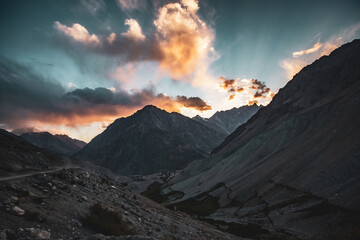 Shandur Pass at sunset located in Ghizer, District of Gilgit Baltistan, Pakistan called 'Roof of the World'